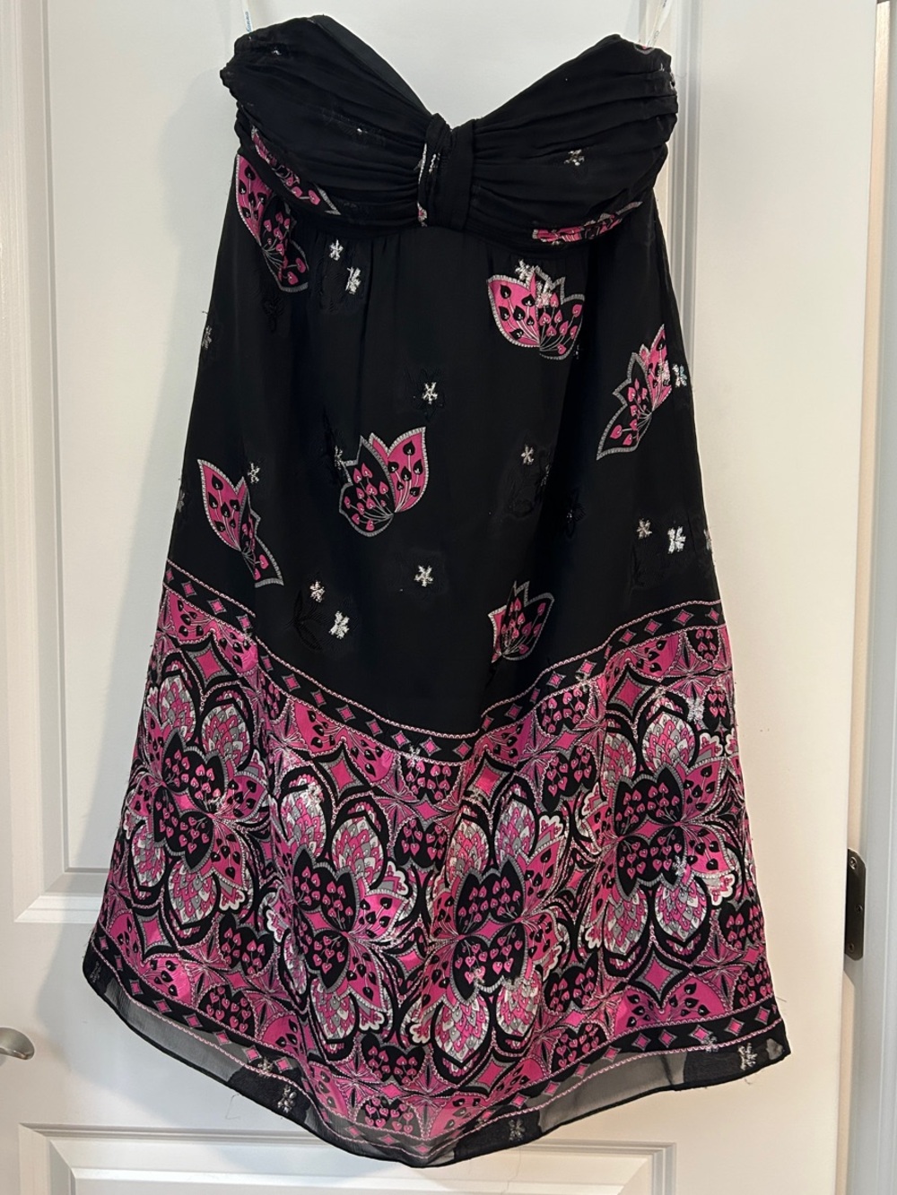 Shoshanna Black and Pink Strapless Floral-Print Skirt